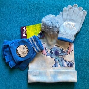 NEW Disney Stitch 3-piece beanie, gloves, & flip-top gloves set